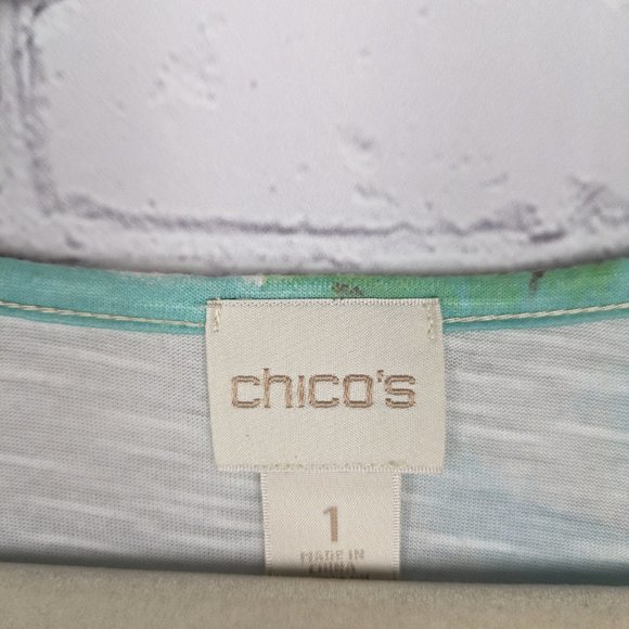 Chico's Blouse Womens Size 1 Blue Polyester Sheer Chiffon Sleeve Beach Vacation - Picture 3 of 12